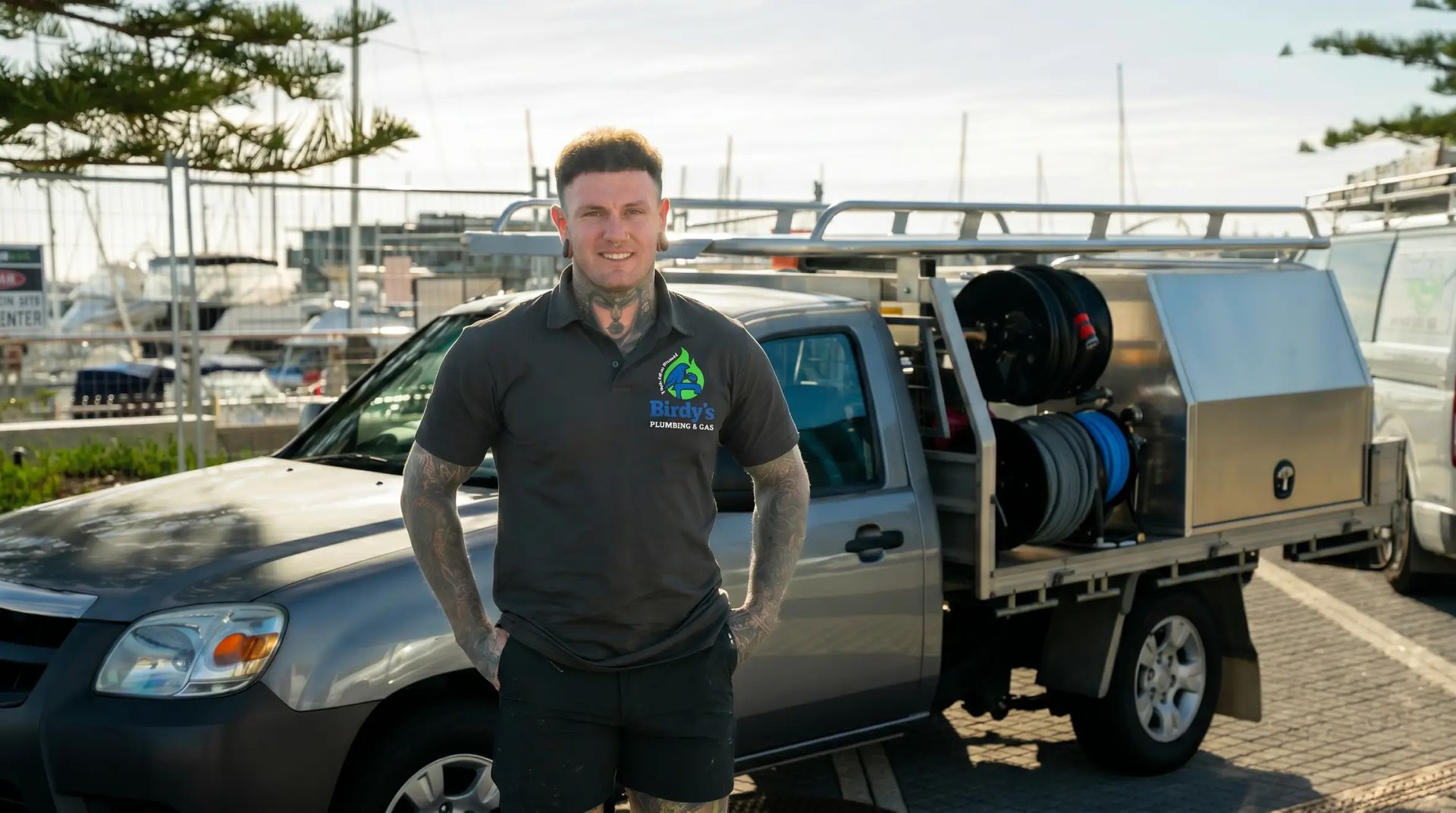 Ruben Bird from Birdy's Plumbing & Gas at the work ute